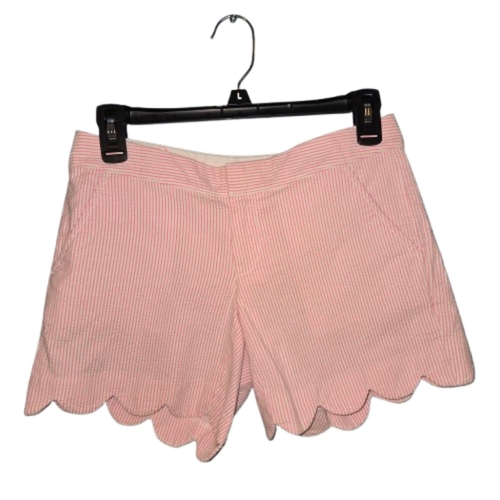 Lilly Pulitzer Pink And White Striped Seersucker The Buttercup Scallop Shorts